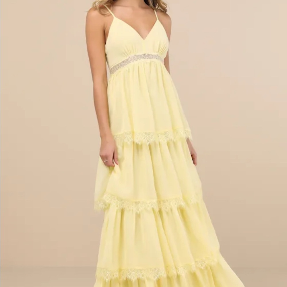 Lulu's Yellow Lace Tiered Maxi Dress